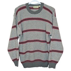 Vintage St. John’s Bay Striped Knit Sweater Grey Red Size Small